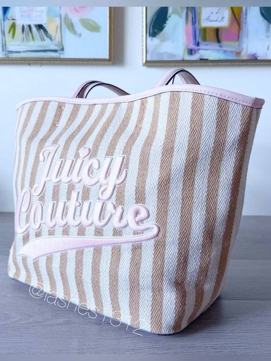 JUICY COUTURE Bag Free to Be Juicy Striped Tote - Pink Beige Tan - Picture 3 of 8